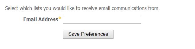Incognito view of email preference page Pardot
