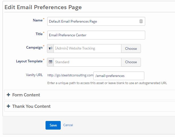Editing the email preference page Pardot