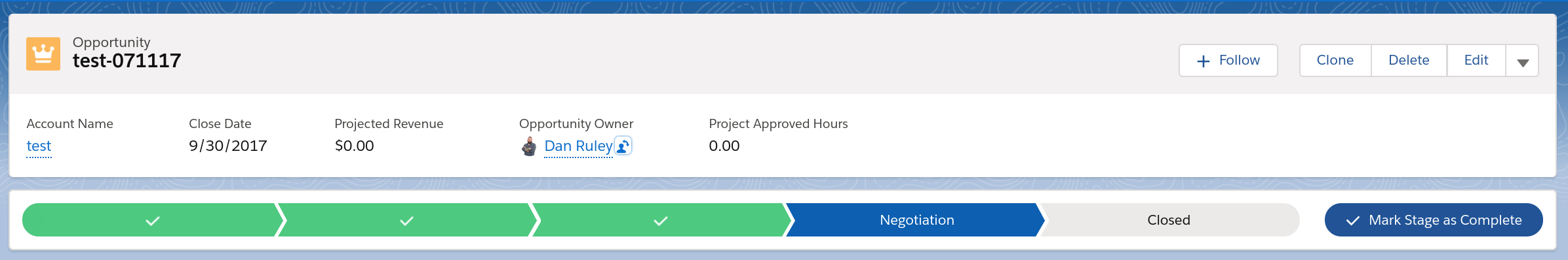 Opportunity progress bar in Salesforce