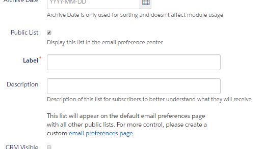 Public Lists Label and Description fields Pardot