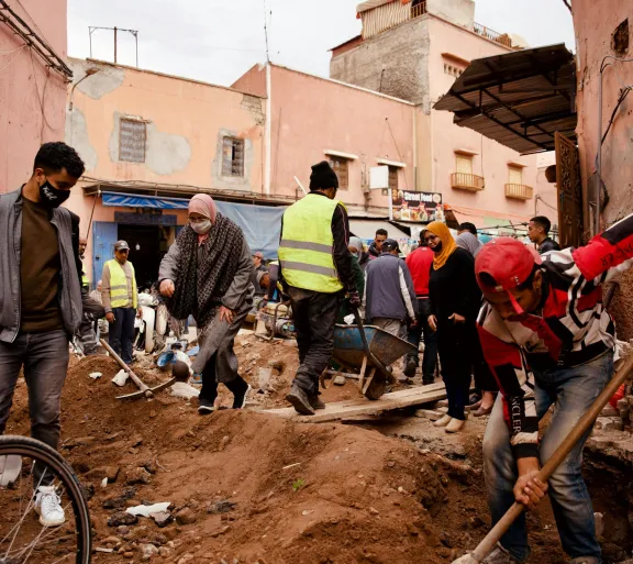 volunteers digging
