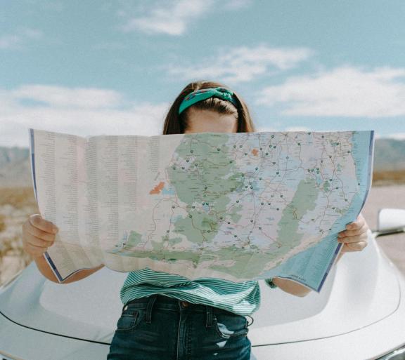 woman looking at map