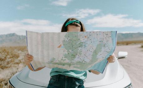 woman looking at map