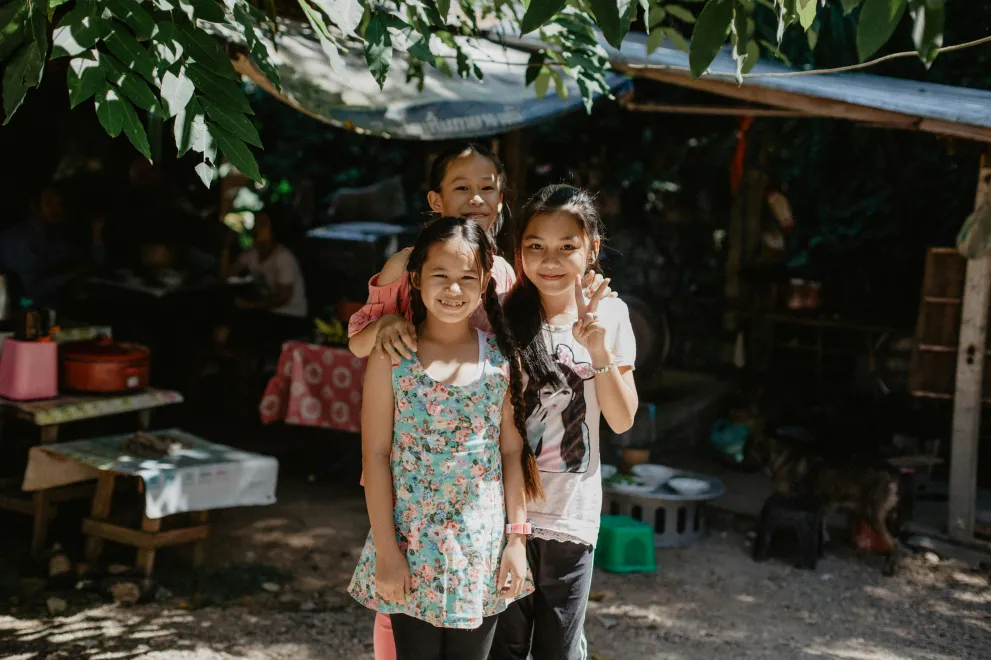 girls near tents