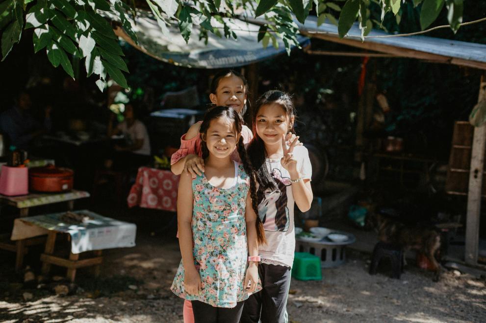 girls near tents